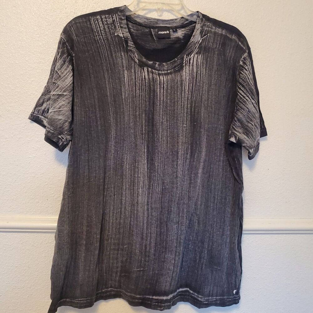 Mono B Mens T-shirt Bleach Wash Stipes 100% Cotton Black‎ Men's Size L Large